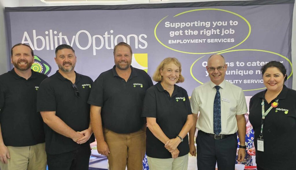 Ability Options CEO Julia Squire (third from right) and Clarence Valley Mayor Peter Johnstone (second from right) along with members of the Ability Options Team 