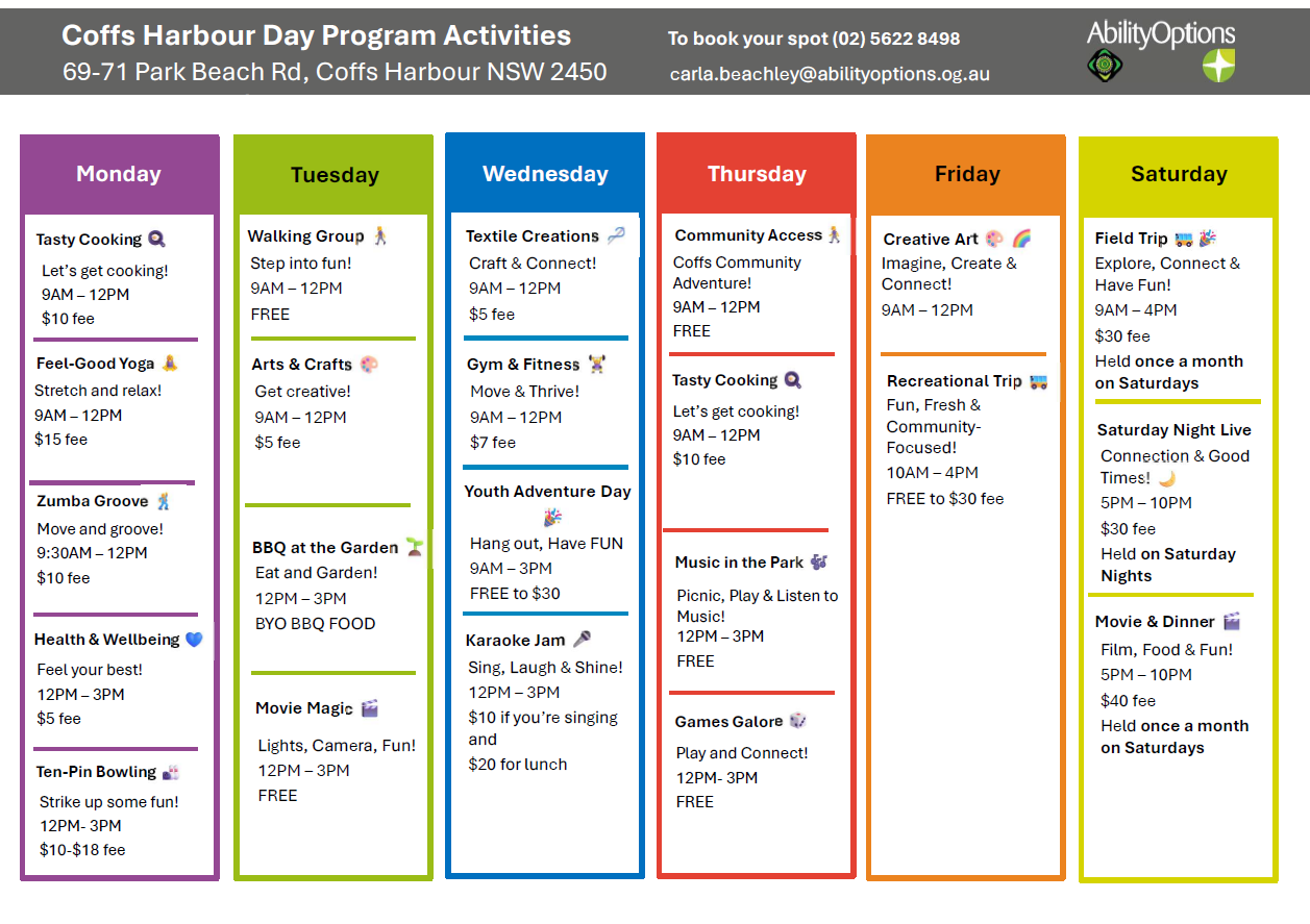 DOWNLOAD: Coffs Harbour Day Program & Groups Calendar