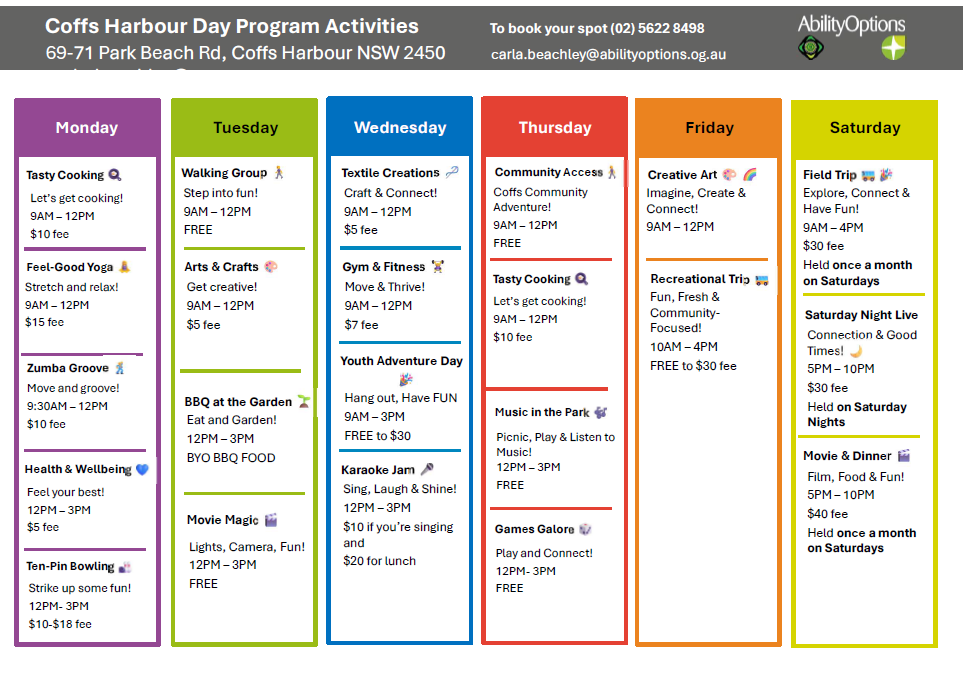DOWNLOAD: Coffs Harbour Day Program & Groups Calendar