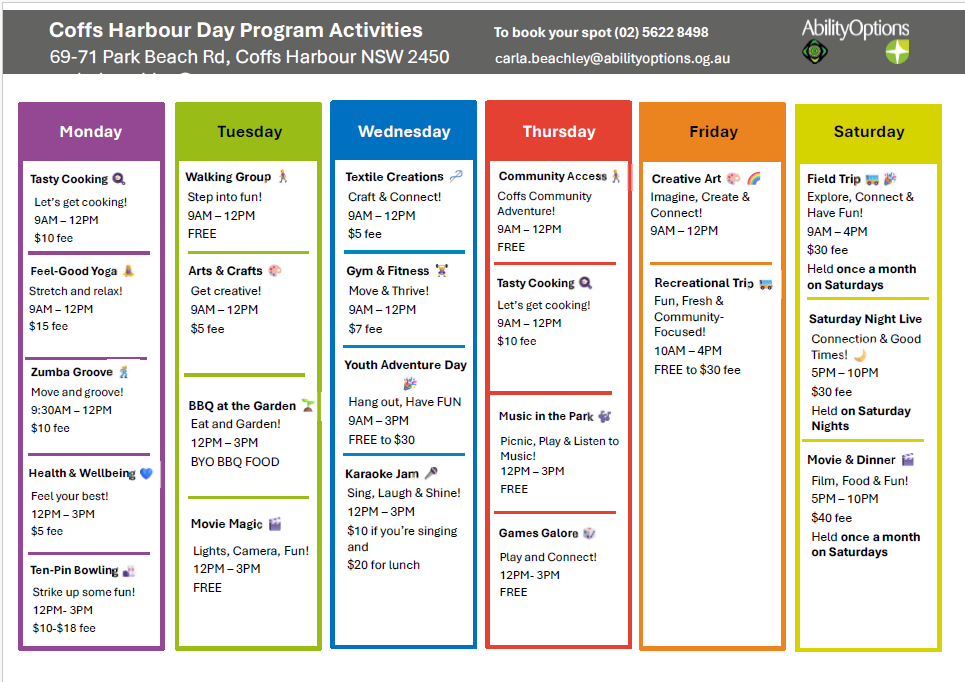 DOWNLOAD: Coffs Harbour Day Program & Groups Calendar